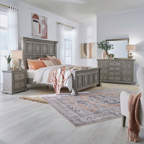 Big Valley King Panel Bed, Dresser & Mirror, Night Stand