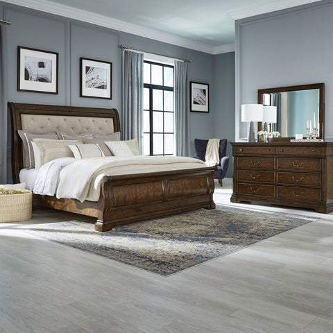 Arden Road King Uph Sleigh Bed, Dresser & Mirror