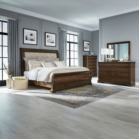 Arden Road Queen Uph Sleigh Bed, Dresser & Mirror, Chest