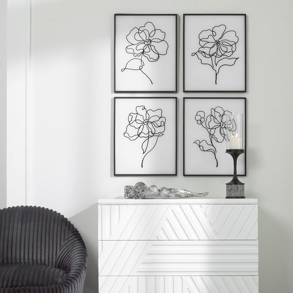 Uttermost Bloom Black White Framed Prints, S/4