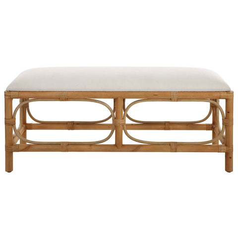 Uttermost Laguna White Fabric Rattan Bench