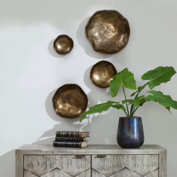 Uttermost Lucky Coins Brass Wall Bowls, S/4