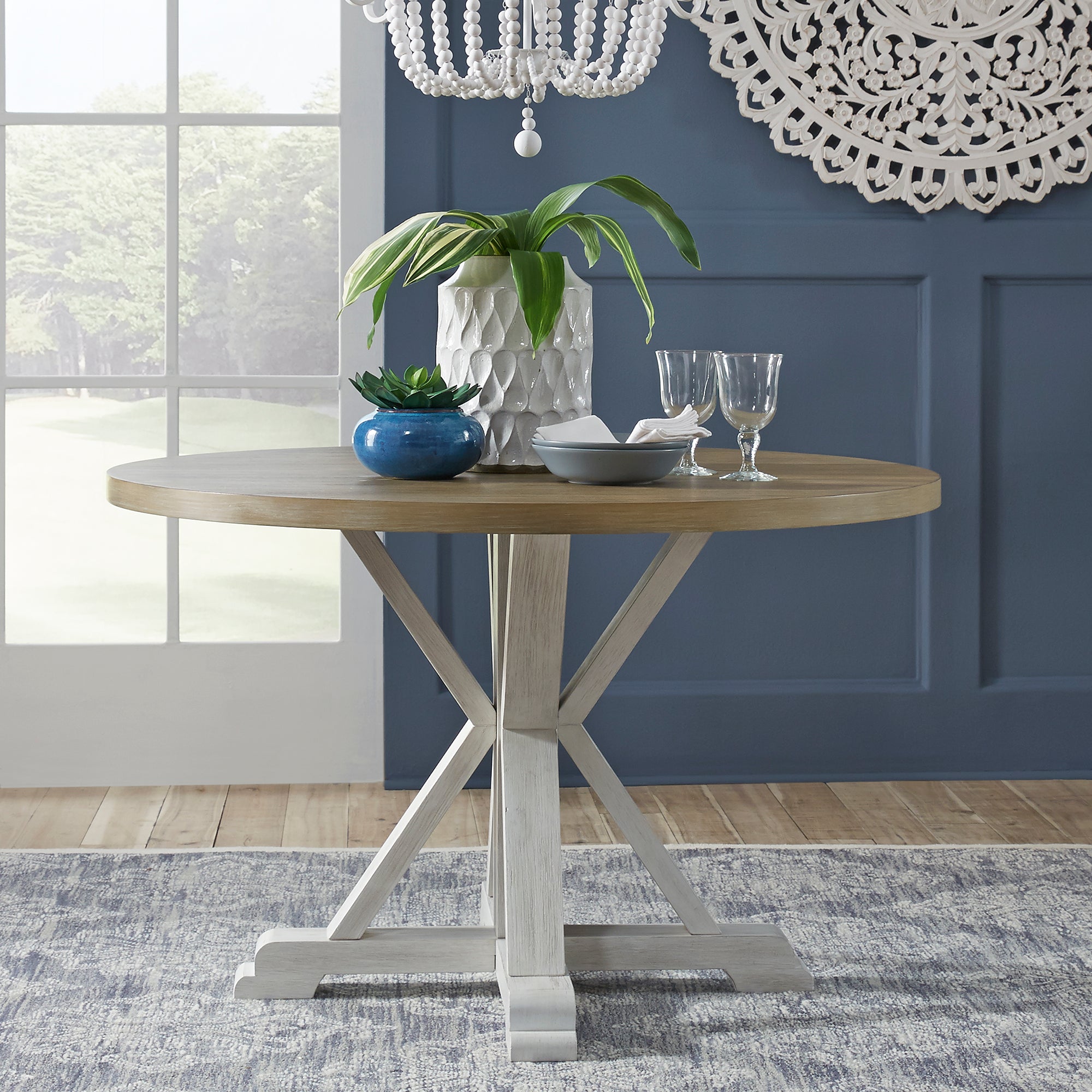 Liberty Furniture 519WH-T4848 Single Pedestal Table- White