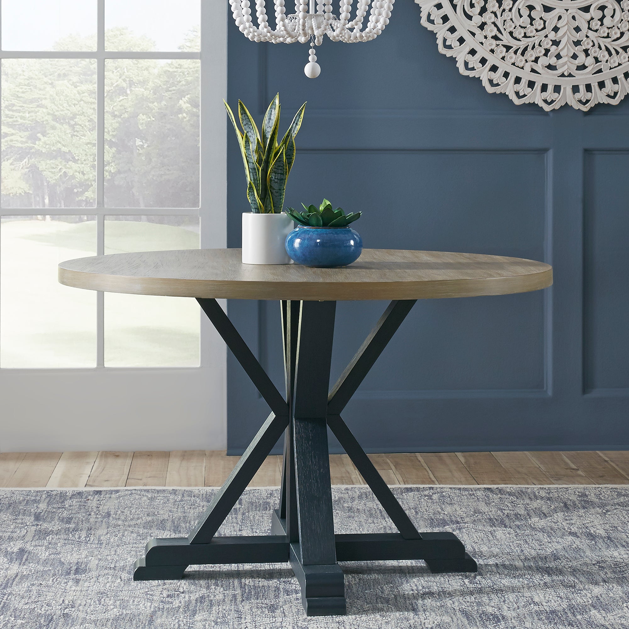 Liberty Furniture 519NY-T4848 Single Pedestal Table- Navy