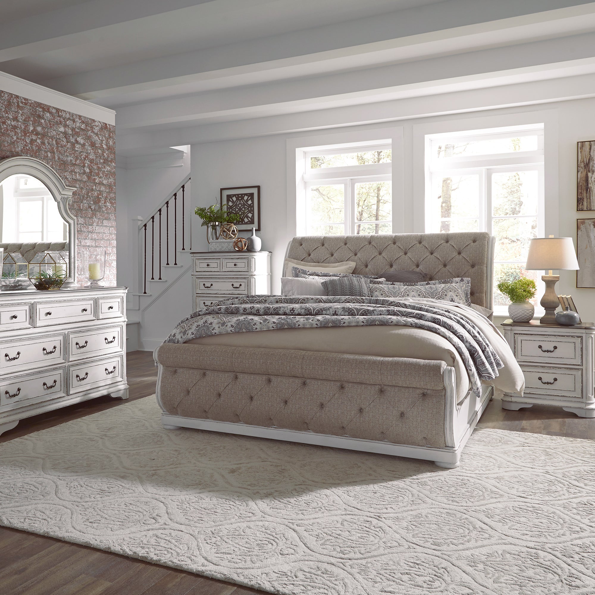 Liberty Furniture 244-BR-KUSLDMCN King Uph Sleigh Bed, Dresser & Mirror, Chest, Night Stand