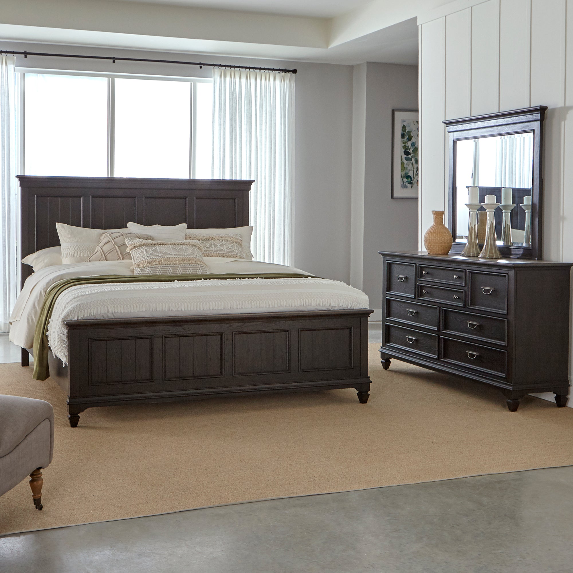 Liberty Furniture 417B-BR-KPBDM King Panel Bed, Dresser & Mirror